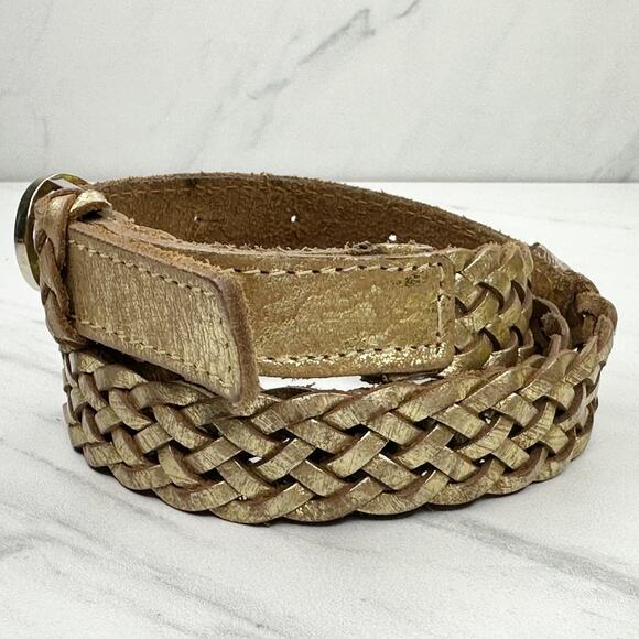 Michael Kors Gold Braided Leather Belt - Size Small ✨ - Picture 2 of 11